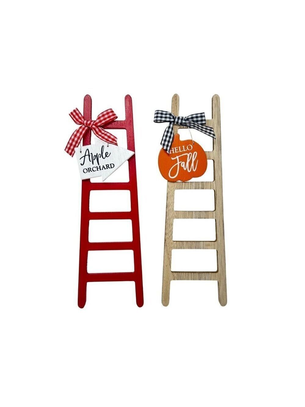 Fall Ladder Wood Decor Mini Sign Set 2pc Apple Orchard Autumn Rustic Tiered Tray - Picture 12 of 13